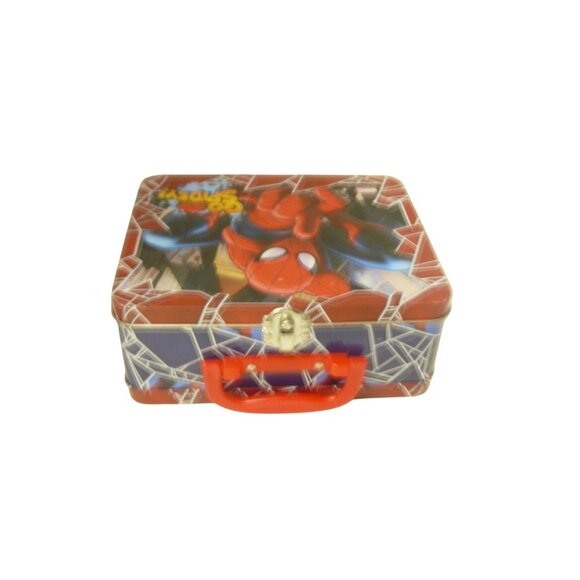 Marvel 3-D Spider-Man "Go Spidey!" Metal Lunchbox Red Handle & Web Design - Picture 2 of 4